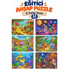 212toyzz 6'lı 64 Parça Puzzle Seti 27,5X19,5 cm Çocuk Eğitici Yapboz Oyunu – Futbol, Safari, Şato, Uzay, Meyve ve Denizaltı Temalı