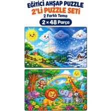 212toyzz 2'li 48 Parça Hava Durumu ve Orman Temalı Puzzle Seti Çocuk Eğitici Yapboz Oyunu Seti 27,5X19,5 cm