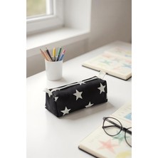 Desenli Üçgen Kalemlik Makyaj Çantası Organizer 20X8X8 cm (Siyah)
