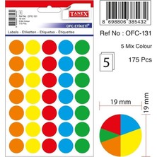 OFC-131 Renkli Ofis Etiketi, 19MM, 175 Adet, 5 Renk