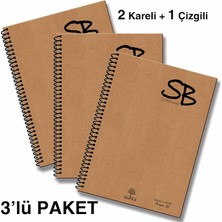 Sb A5 3'lü Defter Seti (2 Kareli + 1 Çizgili) | 420 Sayfa | Kaliteli Hafif Kağıt | Kraft Kapak | Spiralli | Ofis & Okul Için
