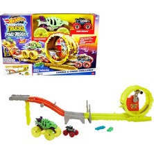 Wheels Monster Trucks Power Smashers Oyun Seti Devasa Skelesaurus, 1:64 Ölçekli Bone Shaker ve 2 Ezilmiş Araba ile Hot Wheels Monster Trucks Power Smashers Oyun Seti HXT05