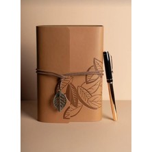 Shopping Deri Kraft Kağıtlı Defter ve Kalem Seti Hediye Seti Özel Tasarım (Taba)