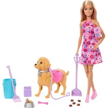 ve Köpekçiğin Yürüyüş Zamanı Oyuncak Seti, Yürüyen ve Tuvaletini Yapan Oyuncak Köpek, Barbie "malibu" Bebek, Kürek ve Evcil Hayvan Aksesuarları, JJB46