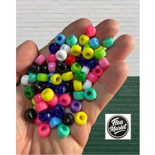 Market Geniş Delikli Karışık Renkli Plastik BONCUK,9X6MM Yassı Silindir Model Takı Boncuğu (25GR,~60 Adet)