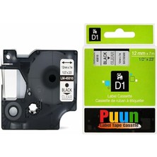 Dymo D1 45010 S0720500 12MM x 7 Mt. Muadil Şeffaf Etikete Siyah Yazı Şerit Etiket Kaseti