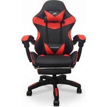 XG300 Oyuncu Koltuğu Ayak Dayamalı Gaming Koltuk Çift Renk Deri 135° Yatabilen Boyun Bel Yastıklı Bilgisayar Sandalyesi - Kırmızı