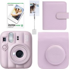 Mini 13 Fotoğraf Makinesi Deri Çanta Albüm Kıskaç ve 10'lu Film Hediye Seti (Pembe)