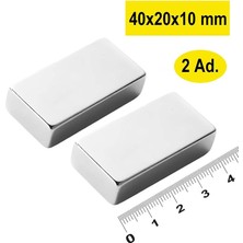 Magnet 2 Adet - Köşeli Neodyum Mıknatıs, 40X20X10 Mm, Süper Güçlü Magnet, N35 Kalite