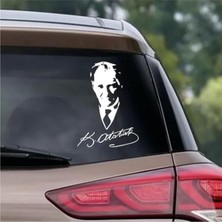 Usta Mustaf Kemal - Atatürk Imza Sticker Araba 00565 Beyaz 15X11 cm