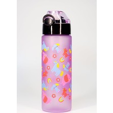 Su Matarası Tritan Pipetli Su Şişesi Unicorn Okul Suluğu Pipetli Bpa'sız 550 ml Mor T0101
