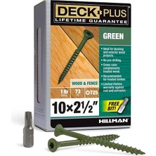 Plus 48401 Dış Mekan Ahşap Vidaları, #10 x 2-1/2 Inç, 4 Katman Epoksi Kaplama, Torx/yıldız Ucu Dahil, Kalın Diş, Döşeme Vidaları, Dış Mekan Pas Dirençli, Yeşil, 73 Adet