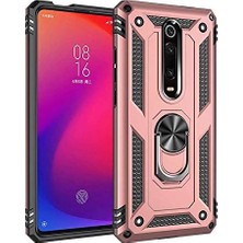 Xiaomi Mi 9t ile Uyumlu Kılıf Silikon Araç Tutucu Için Mıknatıslı Yüzüklü Standlı Darbe Korumalı Tank Ince Kapak Vega Rose Gold