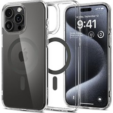 iPhone 15 Pro ile Uyumlu Magsafe Kılıf Ultra Hybrid Mag Fit Sararmaya Dayanıklı Gri Şeffaf Kapak - ACS06716 (Spigen Tr Garantili)
