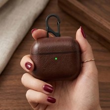 Airpods 3. Nesil Kılıf Kancalı Lüks Deri Görünümlü Koyu Kahverengi