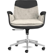 Ofis Sandalyesi Krom Ayaklı Ergonomik Çalışma Koltuğu Dayanıklı Kumaş (Krem)