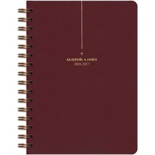 A5 Keten Akademik Ajanda Spiralli 15X21 cm - 17 Aylık Bordo