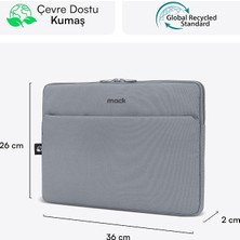 MCE-1502 14.1" Nova Eco Çevre Dostu 13-14 Inç Yeni MacBook Pro Için Kılıf, Aksesuar Bölmeli Laptop Kılıfı, Ykk Fermuarlı Notebook & Tablet Kılıfı, Gri