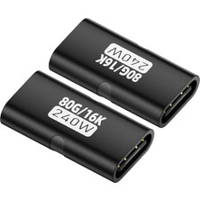 80GBPS Usb-C Dişi - Dişi Adaptör, 240W Pd3.1 Hızlı Şarj, 16K@60Hz Görüntü Aktarımı, Alüminyum Alaşımlı Tip-C Dişi Konnektör Uzatıcı - Siyah Otgff