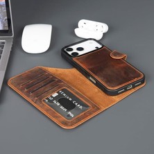 17 Pro Max Hakiki Deri Cüzdan Kılıf – Magsafe Uyumlu, Rfıd Kart Koruması, 4 Kart + Nakit Bölmeli, Manyetik Ayrılabilir Tasarım (Antik Kahve)