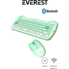 KM-6285 Catty Mini Wireless-Bluetooth Kablosuz Ultra Sessiz Özel Tasarımlı Q Klavye Mouse Set Yeşil