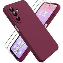 Eye - Samsung Galaxy A27 Için Kılıf Kamera Korumalı Içi Kadife Mat Lansman Renkli Silikon Kapak+Ekran Koruyucu - Bordo