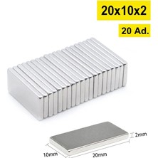 Magnet 20 Adet - Köşeli Neodyum Mıknatıs, 20X10X2 Mm, Süper Güçlü Magnet, N35 Kalite