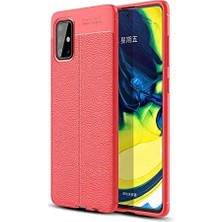 Samsung Galaxy M31S ile Uyumlu Kılıf Silikon Yumuşak Kamera Lens Korumalı Mat Renkli Deri Görünümlü Auto Focus Ince Kapak Kırmızı