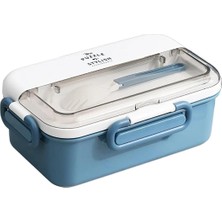 Bento 900ML Lunchbox 1 Katlı 3 Bölmeli Çelik Sefer Tası Yemek Kutusu (Mavi)