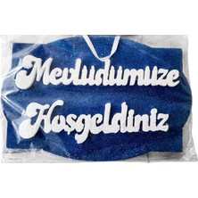 Hoşgeldiniz - Kapı Süsü - Lacivert Simli Strafor Dekoratif Pano - Bebek Mevlüdü, Sünnet ve Dini Merasim Karşılama Süsü (45 * 30 Cm)