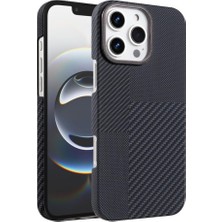 iPhone 16 Pro ile Uyumlu Kılıf Kevlar Desenli Karbon M-Safe Magnetik Şarj Vega-Msafe