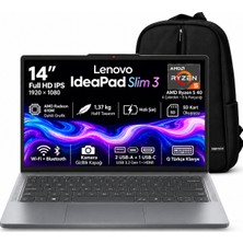 Lenovo Ideapad Slim 3 14AMN8 82XN00DCTX S3 Ryzen 5 40 16GB 1tb SSD 14'' IPS  Windows 11 Pro + Snertech Çanta