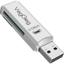 USB 2.0 Sd ve Micro Sd Hafıza Kart Okuyucu Beyaz