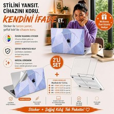 MacBook Air 13,6 Inç M2 M3 M4 M5 A2681 A3113 A3240 A3449 Kristal Şeffaf Sert Kılıf, Geometrik Mermer Desenli 3m Sticker Usb-C Adaptör Hediyeli Set