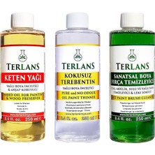 Yağlı Boya Seti Yardımcı Malzemeler 3X250ML Boya Fırça Temizleyici - Kokusuz Terebentin - Keten Yağı