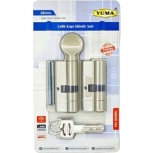 Yuma Bilyalı Tuzaklı 2'li Set Saten Renk Barel Çelik Kapı Silindir Seti 68MM (YM-B68BG)