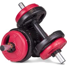 Spor 10 Kg(2 x 5kg) Multifonksiyonel Grip Plate Dumbbell Set Kırmızı Siyah
