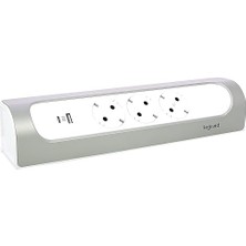 Köşe Priz Çubuğu, 45° Açılı, 3'lü Priz, Usb-A ve Usb-C Bağlantısı, 3000MA - 5,0V -15 W Max, Duvar ve Masa Montajı, Kablosuz, Ultra Beyaz/alüminyum, 694504