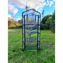 16040 4 Katlı Tekerlekli Portatif Şeffaf Bahçe Serası - 69CM x 49CM x 160CM