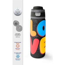 High 800 ml Erkek Çocuk Siyah Çok Renkli Love Baskılı Pipetli ve Direkt Içim Çelik Termos/matara - 38508