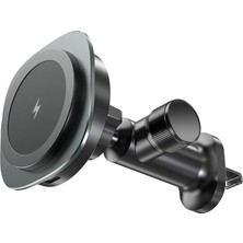 QI-206 Magsafe Uyumlu Araç Içi 15W Kablosuz Hızlı Şarj Telefon Tutucu, Sıyah