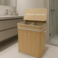 Bambu Beyazlar/renkliler Ayrı Bölmeli Çamaşır Kirli Sepeti 52X32X60CM 100 Litre Büyük Boy (Sarı)