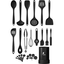 Maracas Isıya Dayanıklı Yanmaz Yapışmaz Silikon Spatula Seti 25 Parça Siyah