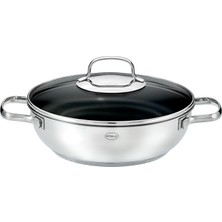 Elegance Procera Servis Tavası, Yapışmaz, Şık ve Verimli, Çap 28 Cm, 260 °c'ye Kadar Isıya Dayanıklı, Seramik Kaplama, Gümüş, Paslanmaz Çelik 18/10