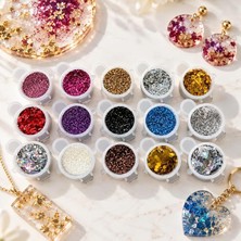 Reçine 15 Adet Glitter Sim Set Tırnak Süsleme Seti Kalıcı Oje Holografik Karışık Set A6