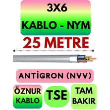 3x6 Nym Antigron Kablo, 25 Metre, Gri