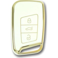 Keys Lüx Volkswagen Passat B8 Akıllı Anahtar Koruma Kılıfı, Beyaz Altın, Premium Kalite, Nano Kaplama