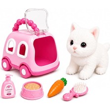 Sesli Işıklı Yürüyen Hareketli Köpek Kedi Tavşan Taşıma Çantalı Aksesuarlı Set Taşınabilir Çanta Emekleme Oyuncağı Aksesuarlı Çocuklar Için Eğitici Hayvan Sevgisi (Pembe-Kedi)