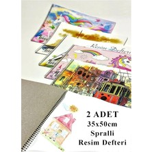 Resim Defteri 15 Yaprak 35X50 cm 2 Adet Spiralli Büyük Boy Resim Defteri Karton Kapak 110 gr Öğrenci Okul