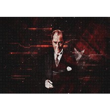 Atatürk ve Türk Bayrağı Hologram Arka Plan 1000 Parça Puzzle Yapboz Mdf Ahşap